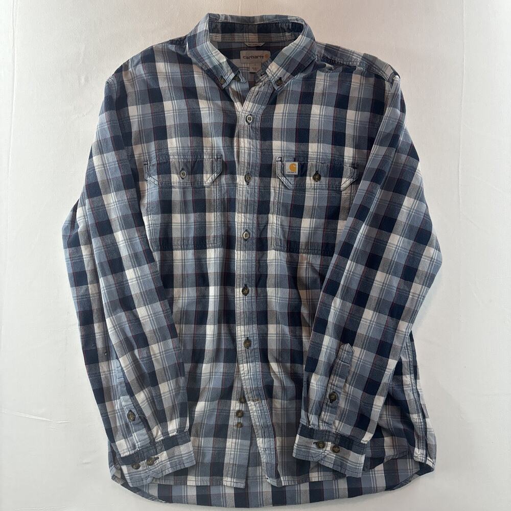 Carhartt Long Sleeve Button Up Shirt Men’s Large Workwear Patriotic Plaid Cotton